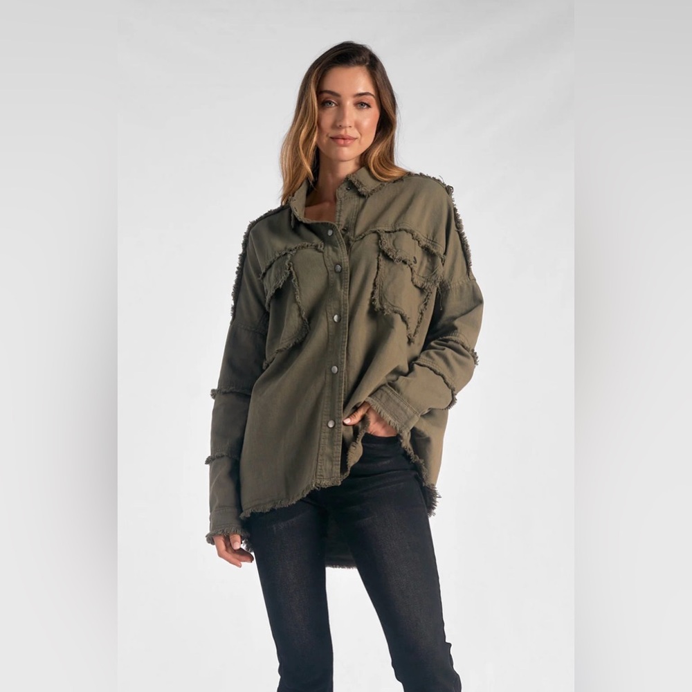 Elan Khaki Utility Jacket with Rock & Roll Patch size available Large and Medium - Picture 2 of 13